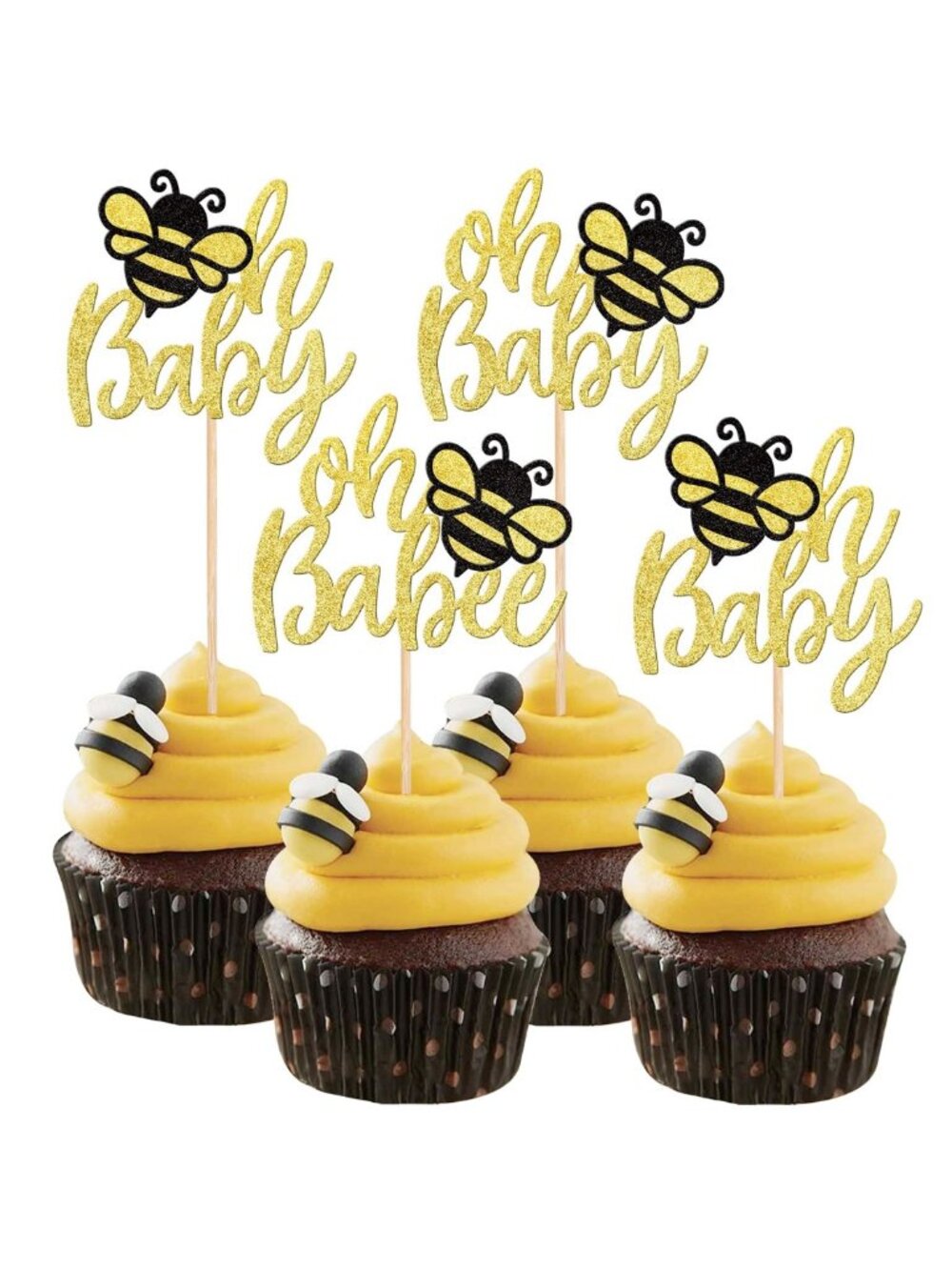 60PCS Bee Daisy Cake Topper Cupcake Toppers Baby Shower Baking Dessert DIY Decor